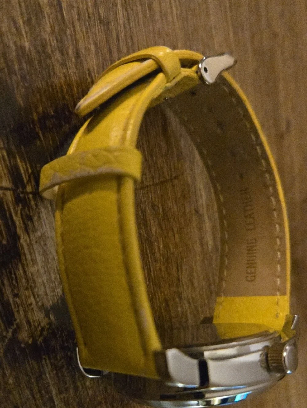 Joan Rivers Genuine Leather Yellow Strap Blue Dial Quartz Watch